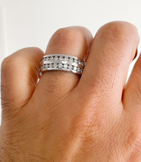 Men's 14K Solid & Heavy White Gold Round Cut Natural Diamonds Ring Band Channel Set Style 2.00Ctw