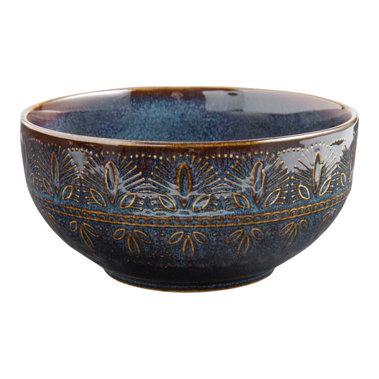 Indigo Blue Embossed Willow Cereal Bowl - Stoneware by World Market