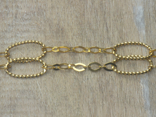 Gold Plated Large Oval Link Rope Chain, Twisted, Cutout Chain