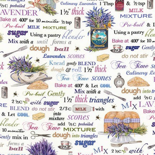 Lavender Kitchen White Fabric ~ Everyday Favorites Collection By Mary Lake-Thompson For Robert Kaufman, 100% Digital Printed Quilting Cotton