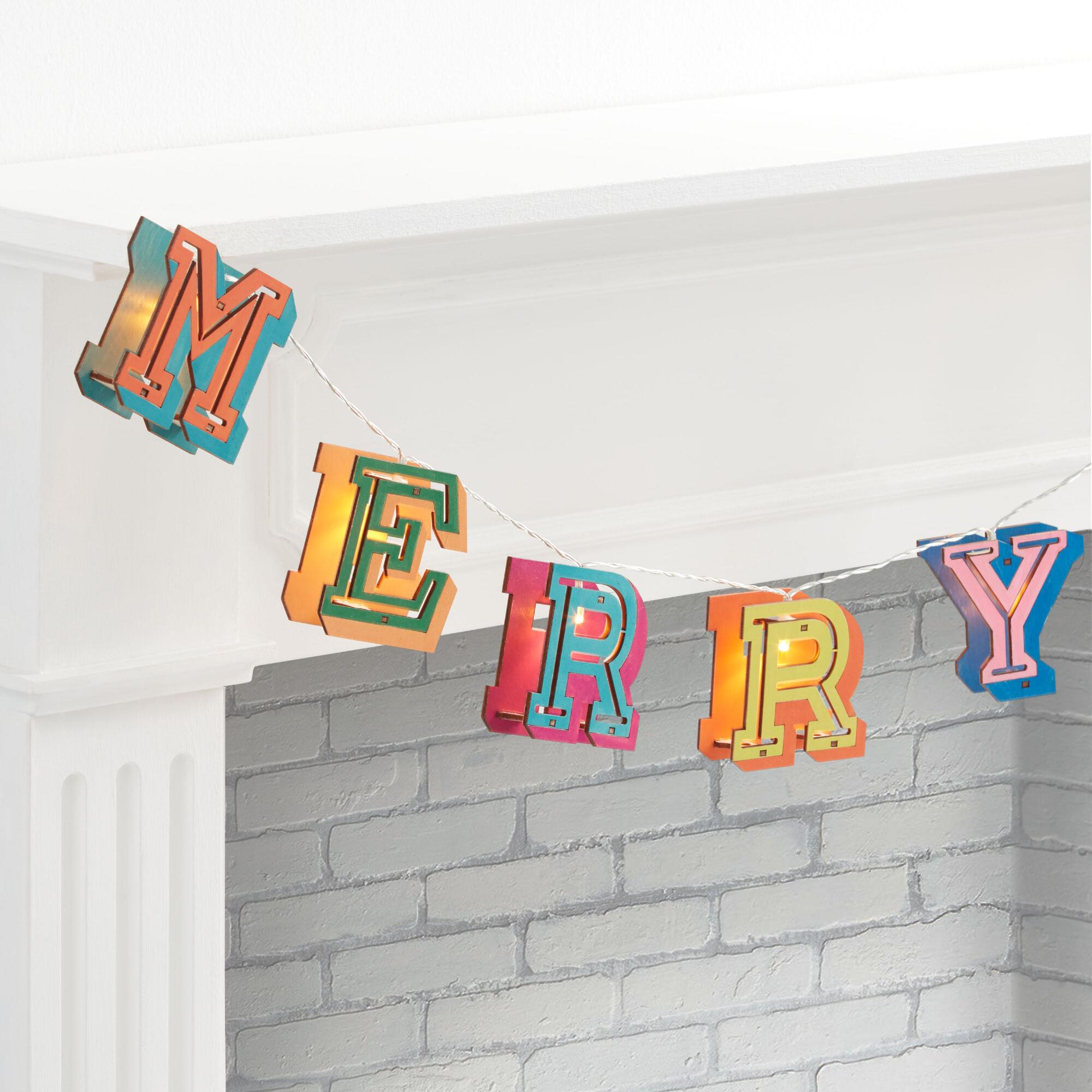 Wood Merry & Bright LED Battery Operated String Lights: Multi - Medium by World Market