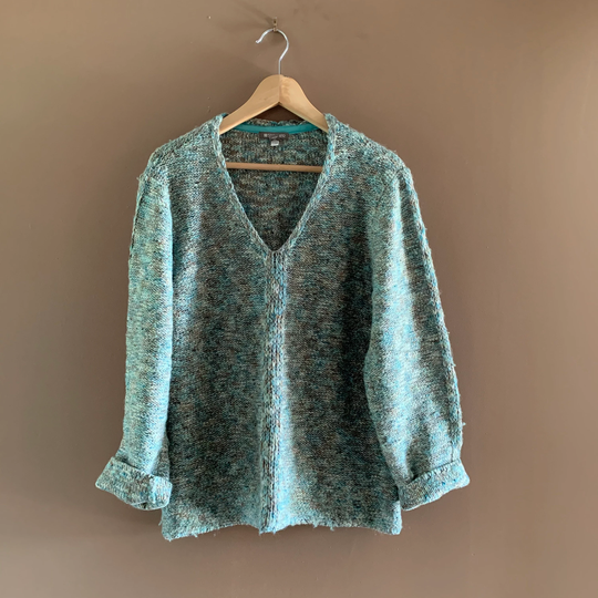 90S Wool Blend Sweater, Mint Teal Taupe Shades, Marl Knitwear, Long Sleeve, V Neck Pullover, Boxy Fit, Spanner Vintage