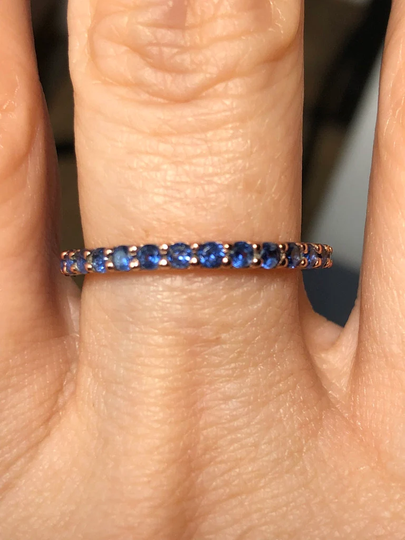 1.65mm 14K Rose Gold & 925 Sterling Natural Blue Sapphire Full Eternity Ring