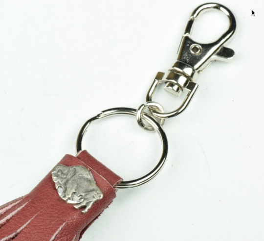 Silver Buffalo & Burgundy Leather Tassel Purse Keychain, 8 Inches Length, Each