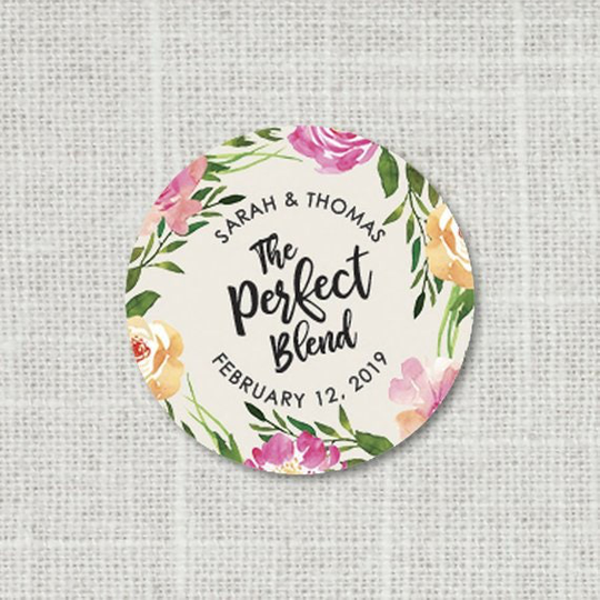 The Perfect Blend Stickers, Floral Wedding Favor Coffee Bag Tea Or Labels, F166