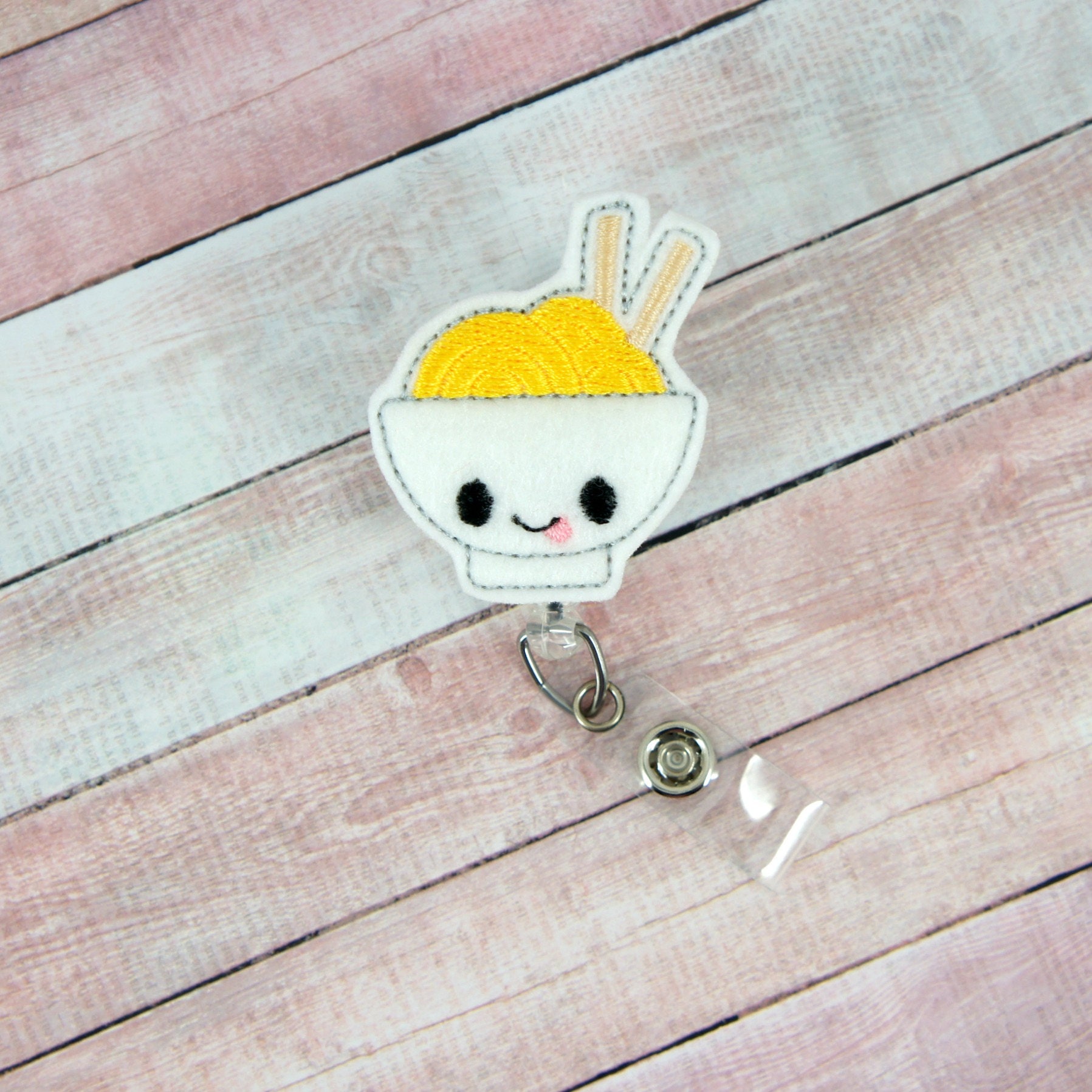 Ramen Badge Reel - Feltie Reel- Retractable Id Holder Pull Lanyard