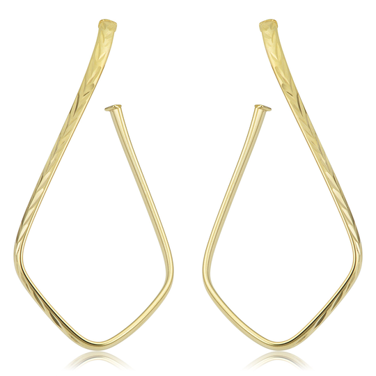 14K Yellow Gold Diamond-Cut Open Hoop Earrings, 1.5"