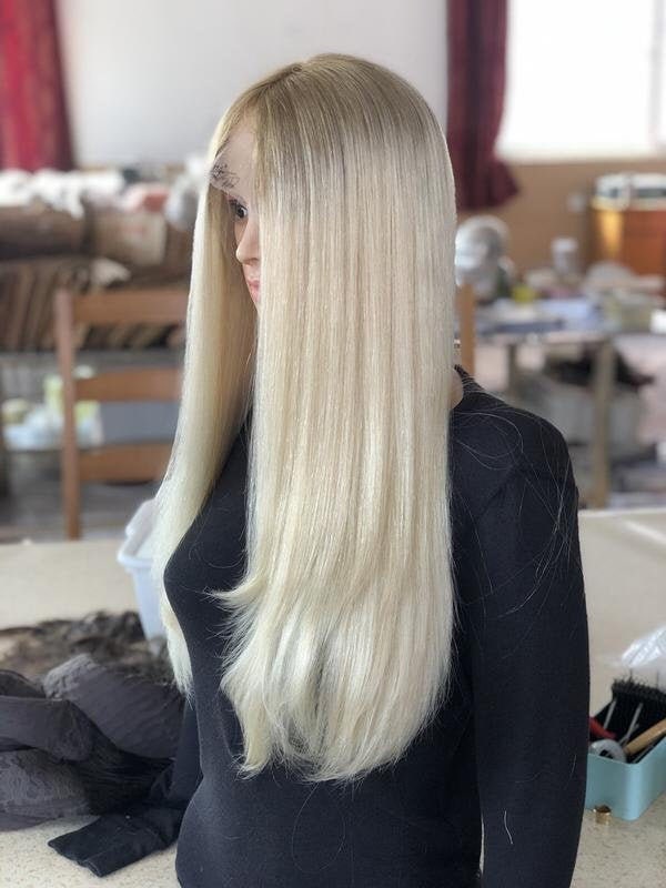 Stock European #24/26 Blended Natural Straight Human Hair Kosher Jewish Wig 17-23 W Slight Layer Silk Top & 120% Density