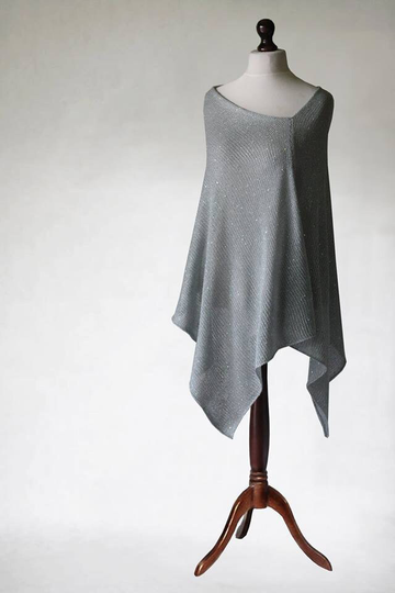 Sequins Poncho, Loose Knit, Womens Gray Cape, Knit Sweater, Evening Poncho