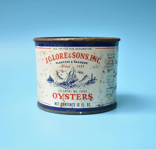 J. C. Lore & Sons 12 Oz. Size Oyster Tin Can From Solomons Maryland