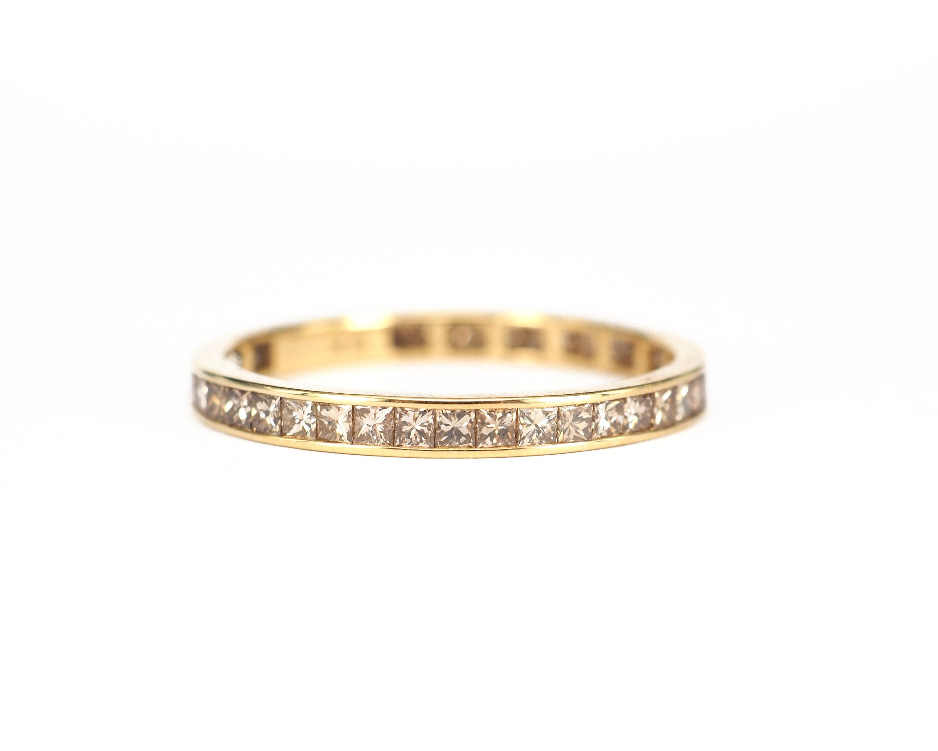 Ready To Ship. Champagne Princess Cut Diamond Full Eternity Ring 2.4mm. 18K Yellow Gold. Us 7.75. Wedding Band .channel Setting