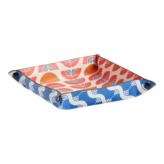Jen Hewett Recycled Faux Leather Mezzaluna Trinket Tray: Blue/Orange by World Market