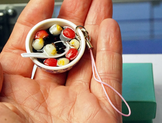 Miniature Soup Bowl, Seafood Soup, Cell Phone Food Charm, Gift For Her, Girlfriend Gift, Small Bag For Girl, in Box