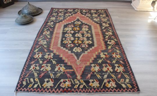 4'x7' Kilim Rug, Vintage Armenian Kilim, Floral Ethnic Kilim, Vintage Bohemian/N-933 4'3"x7'