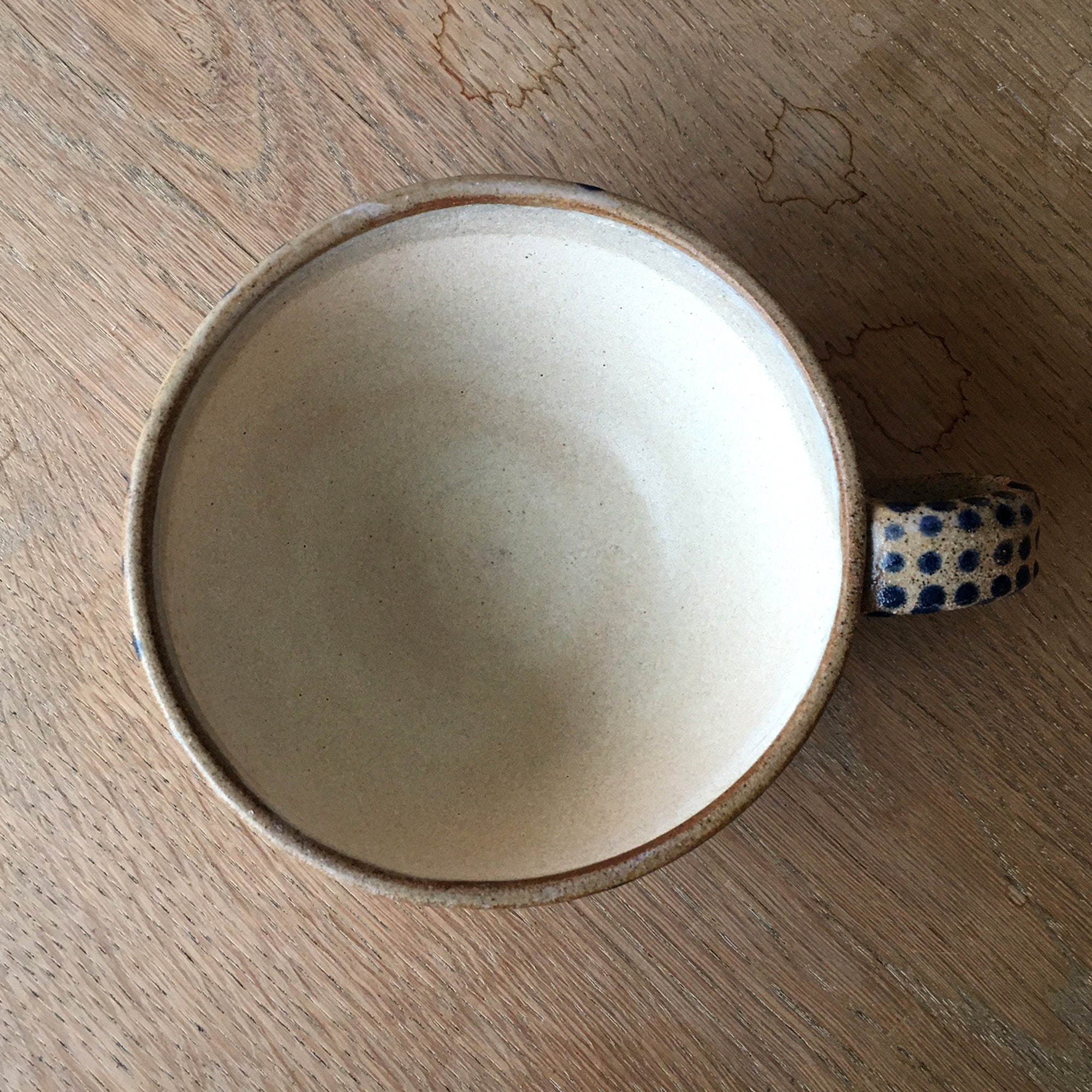 Beige Blue Large Mug, Coffee Tea Soup Ramen Cup With Handle, Handmade Polka Dot Pottery, Large Hygge Mug Pattern, Polka