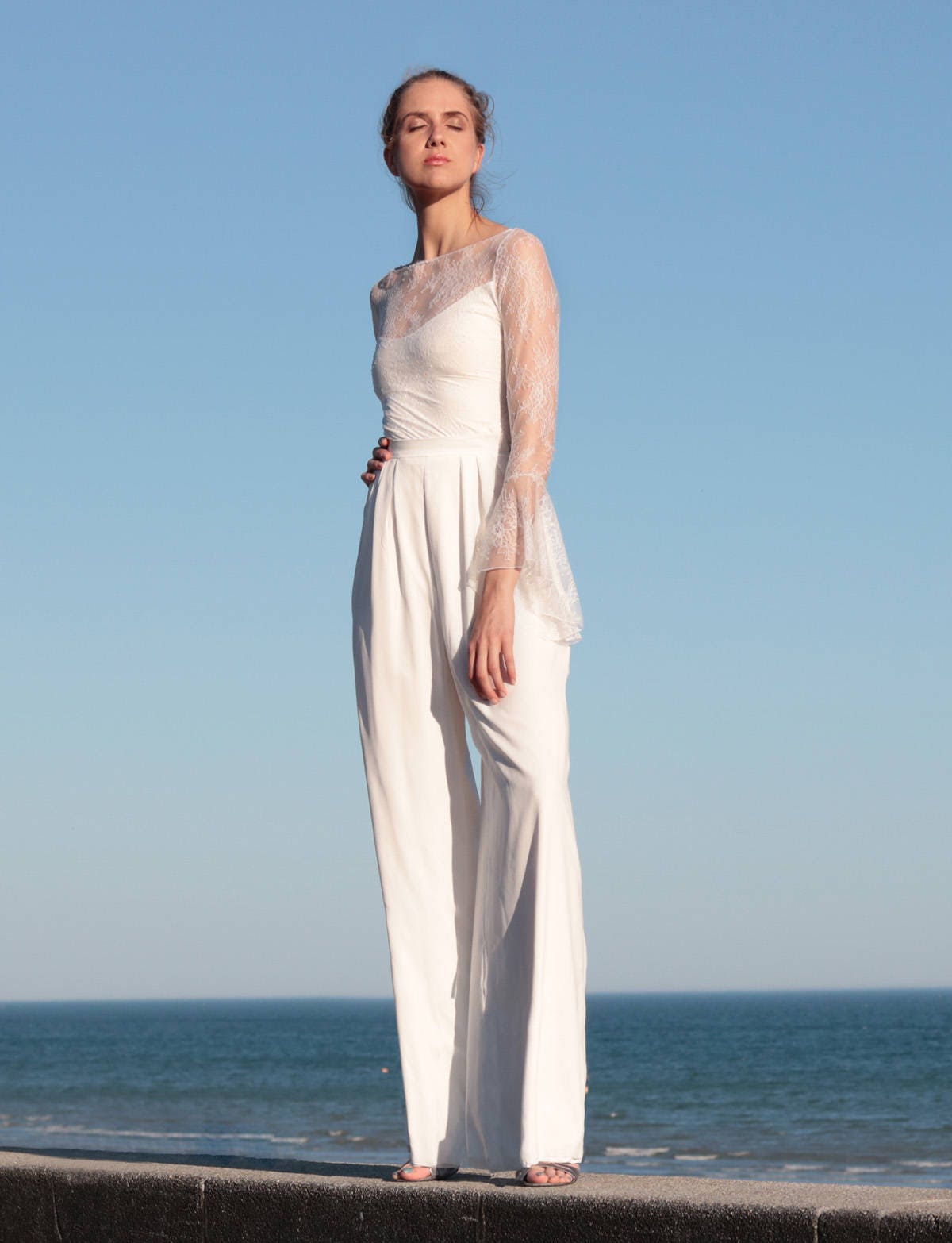 Wide Leg Pants, Modern Wedding, Silk, Wedding Dress Alternative, Non Traditional Wedding, Unique Wedding Dress - Dara Trousers