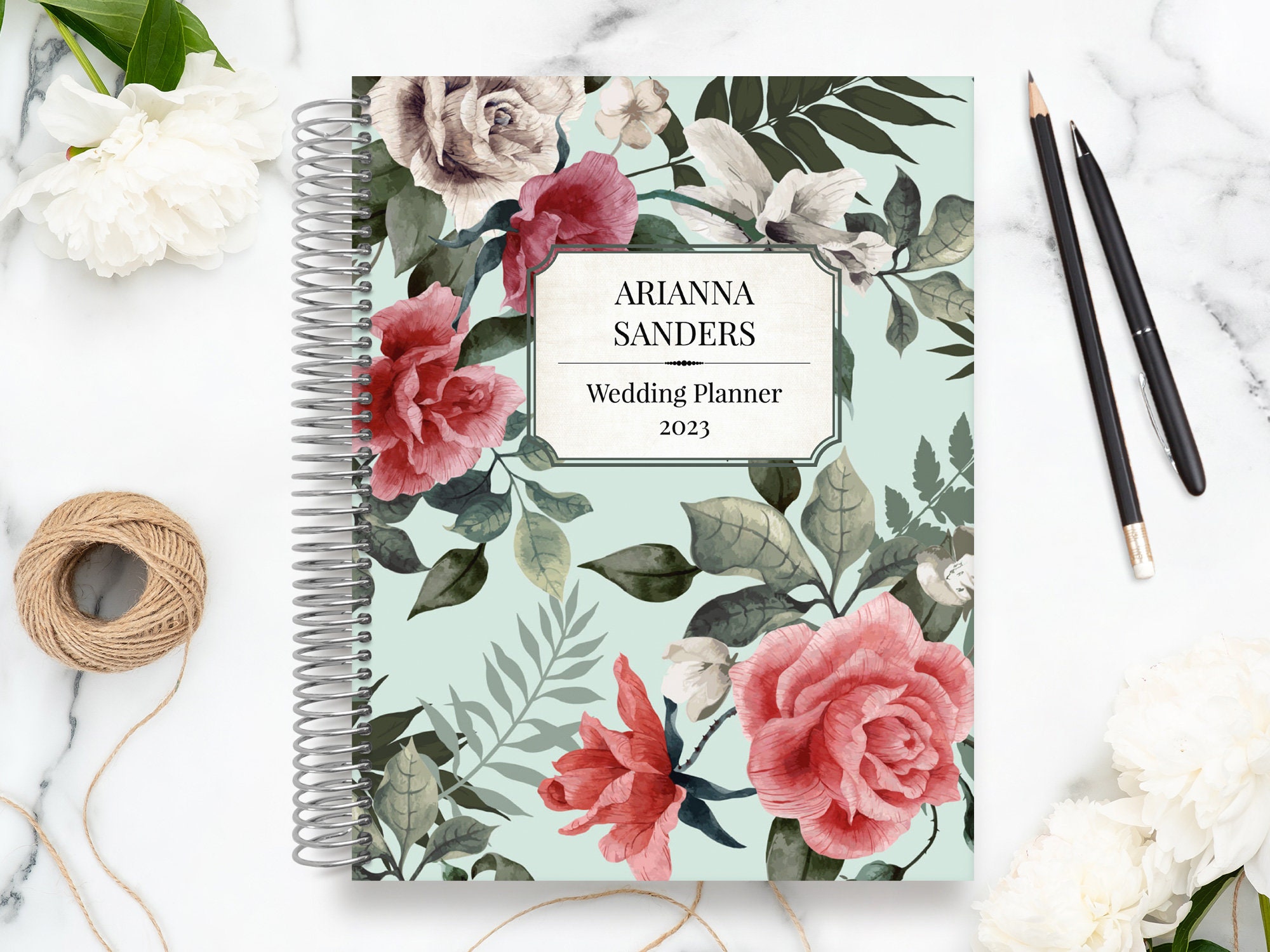 Custom Wedding Planner | Book Engagement Gifts For Couple Bride To Be Present Bridal Organizer Vintage Rose