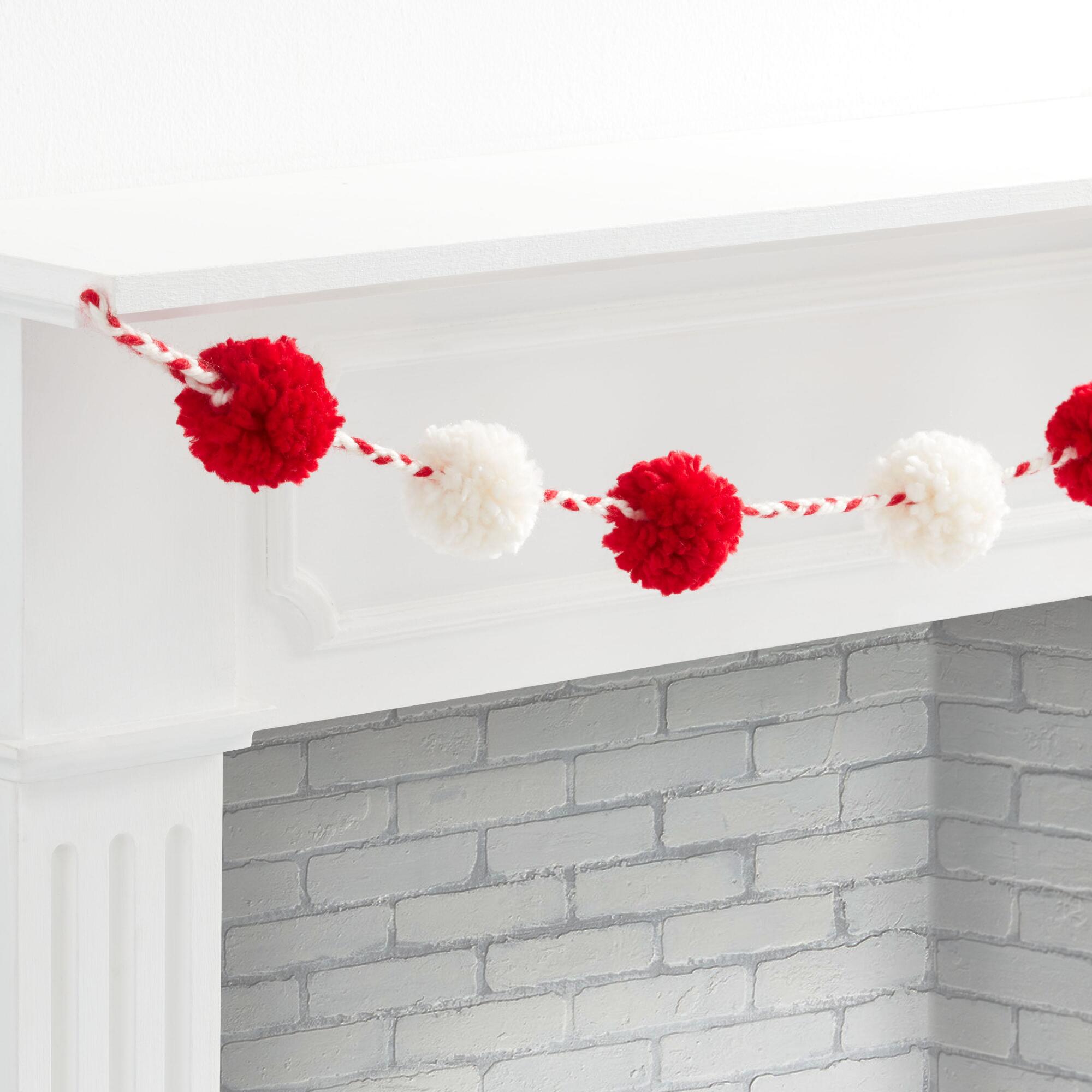 Red and White Pom Pom Garland: Multi - Wool by World Market