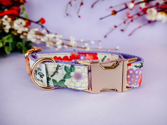 Girl Floral Dog Collar/ Japanese Kimono Flower Purple White Female Small Large Puppy Fabric Collar
