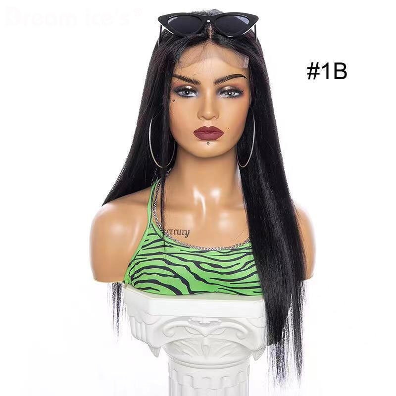 Wig Blended Human Hair Wig Lace Front Long Black Brown Red Straight Middle Part For Women