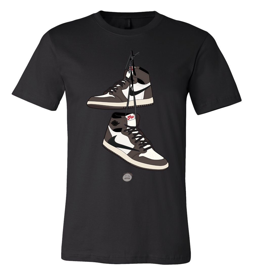 Travis Scott Jordan 1 Designer Logo T-Shirt 6 Sizes S-5xl