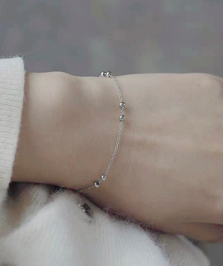 Korean 925 Silver Stainless Steel Moving Beads Chain Link Bracelet 6/7/8 +~0.5Inches Spring Ring