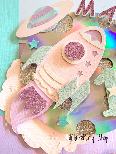 Rocket Ship Cake Topper, Outer Space Birthday Party, Astronaut Themed, Girl