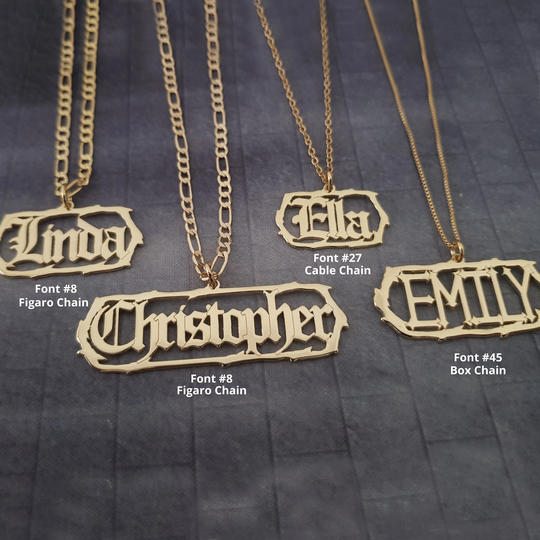 Old English Name Necklace, Barbed Wire Necklace With Name, Personalized Gothic Nameplate Chain