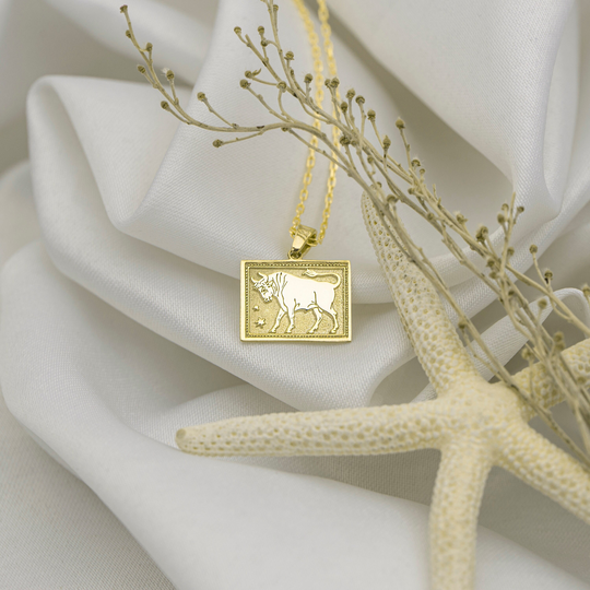 14K Solid Gold Taurus Zodiac Necklace - Personalized Coin Jewelry Tiny Pendant Yellow Charm Birthday Gift