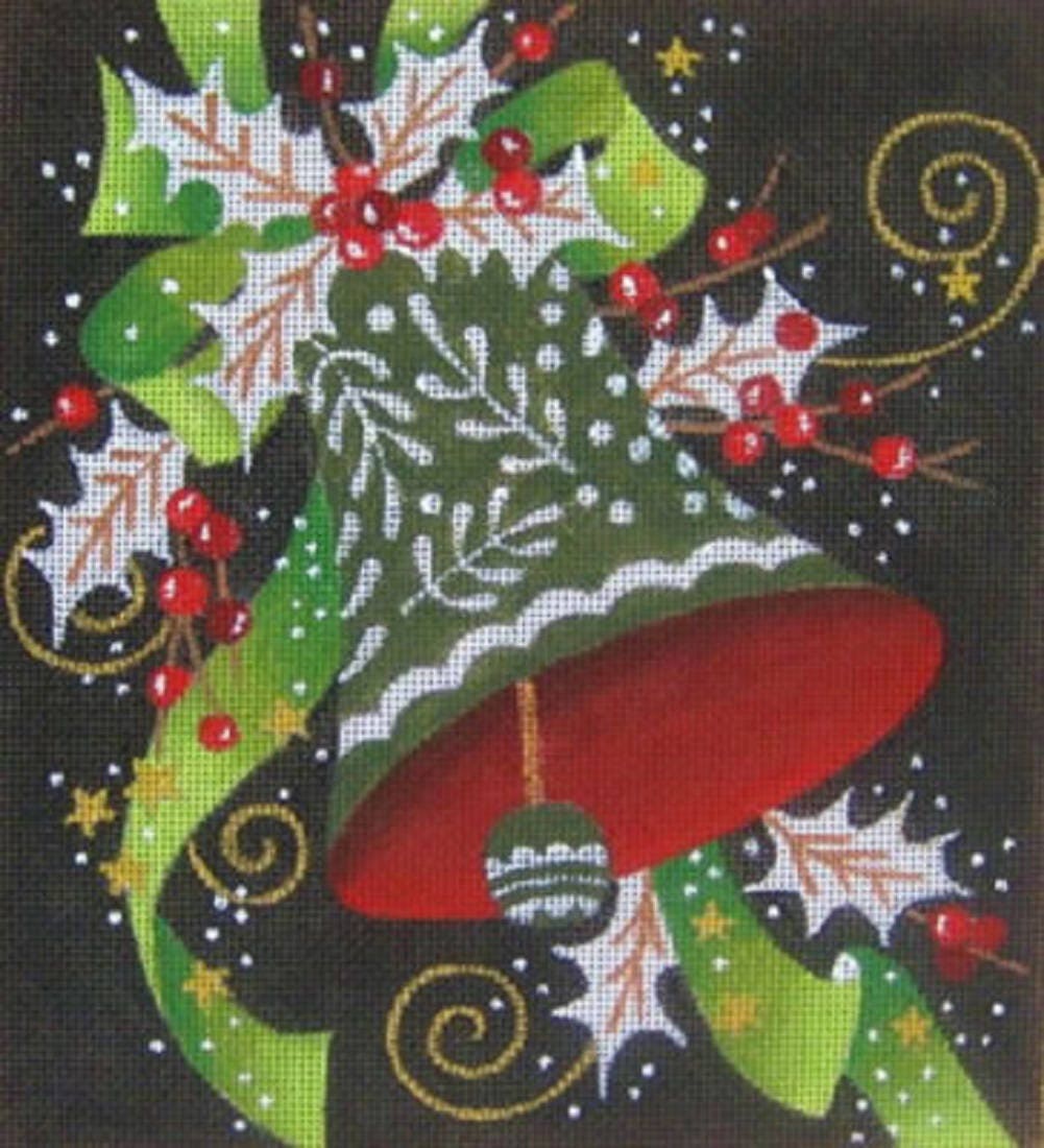 Needlepoint Handpainted Raymond Crawford Christmas Holiday Bell 8x8 -Free Us Shipping