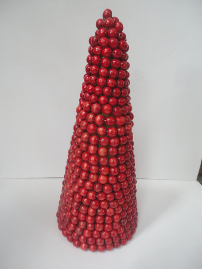 Vintage Handmade Cranberry Wood Red Beads Christmas Tree, Bead Garland, Beaded Tree