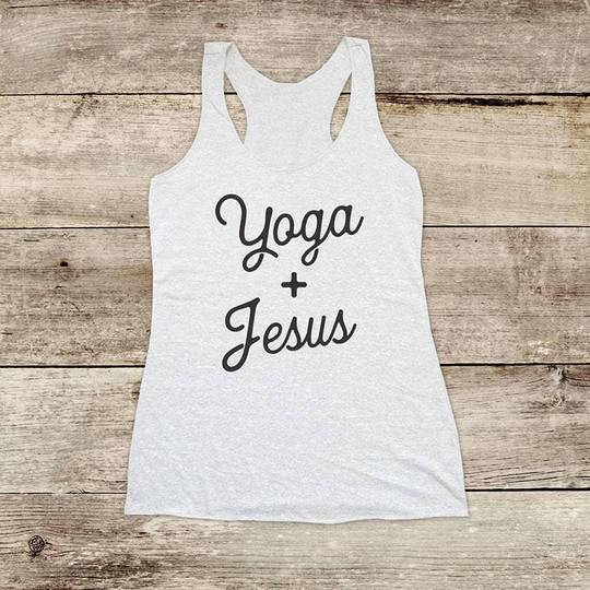 Yoga & Jesus - Soft Tri-Blend Racerback Tank Funny Fitness Gym Yoga Running Exercise Shirt