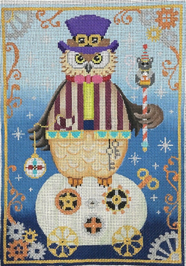 Needlepoint Handpainted Brenda Stofft Halloween Steampunk Owl 7x10 -Free Us Shipping