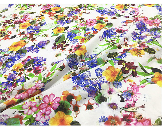Floral Print White Silk Cotton Blend Fabric Width 53 Inch