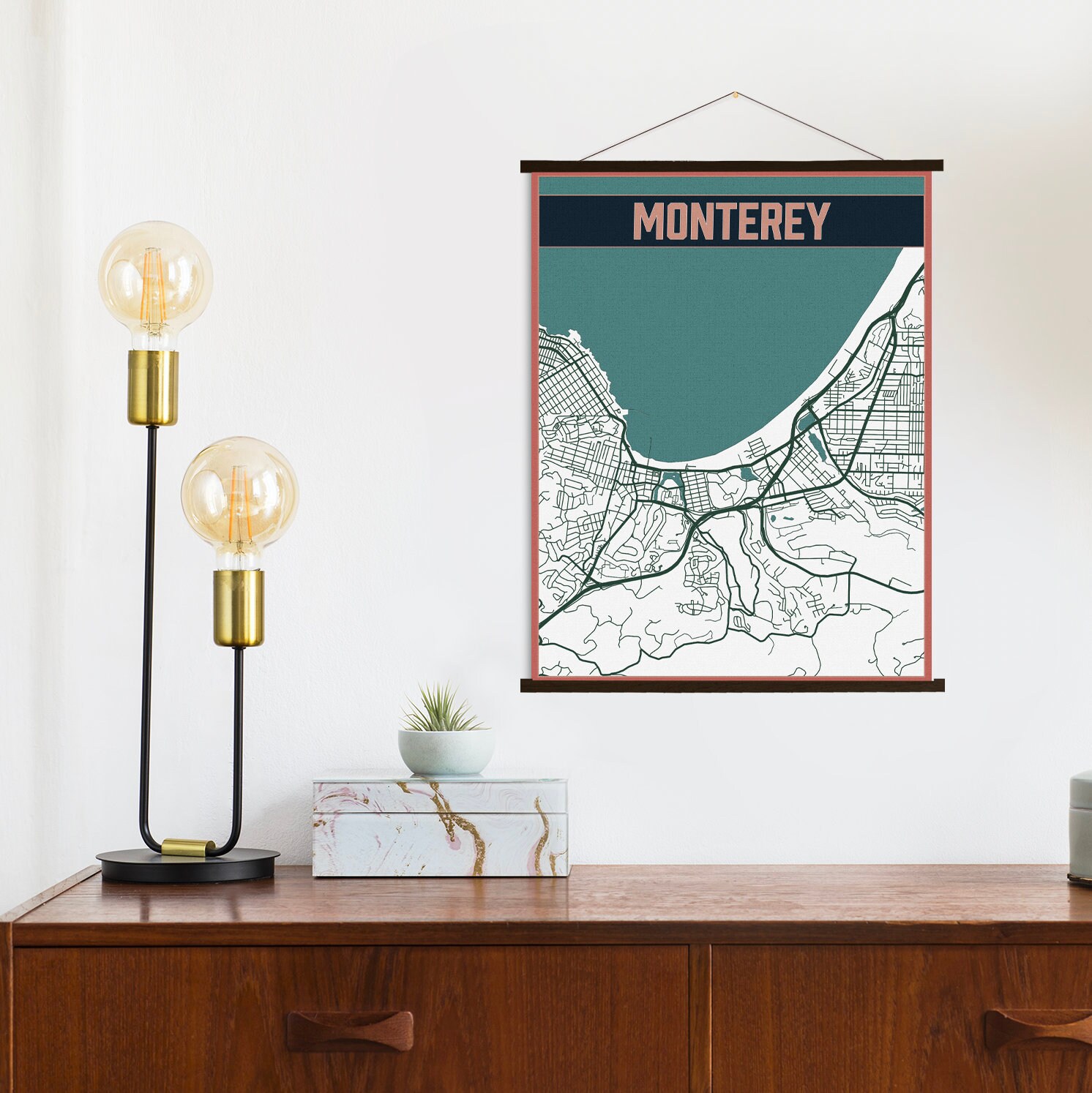 Monterey California Street Map | Hanging Canvas Of Printed Marketplace