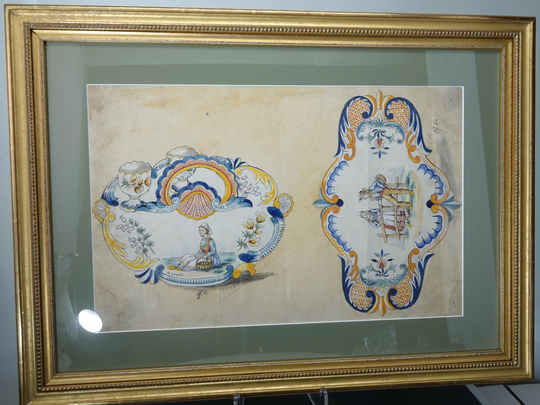 C1900 Henriot Quimper Prototype Watercolor Sheet From The Factory