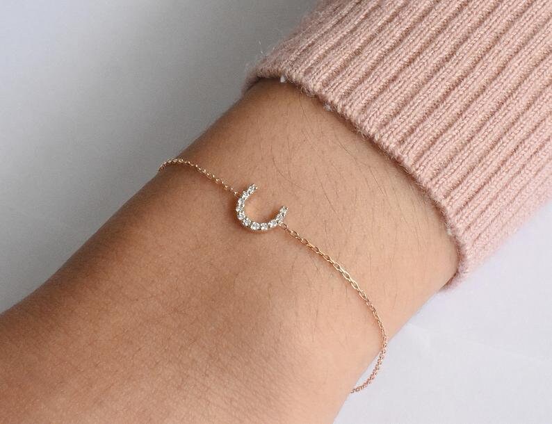 18K Rose Gold/7.5 Lucky Horseshoe Charm Bracelet Diamond For Women Everyday Nxdojgd40/B15