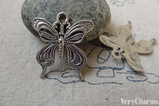 10 Pcs Antique Silver Pewter Butterfly Charms 23x28mm A6478