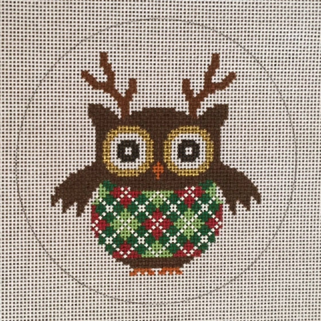 Needlepoint Handpainted Christmas Jp Reindeer Owl 4.5 - Free Us Shipping