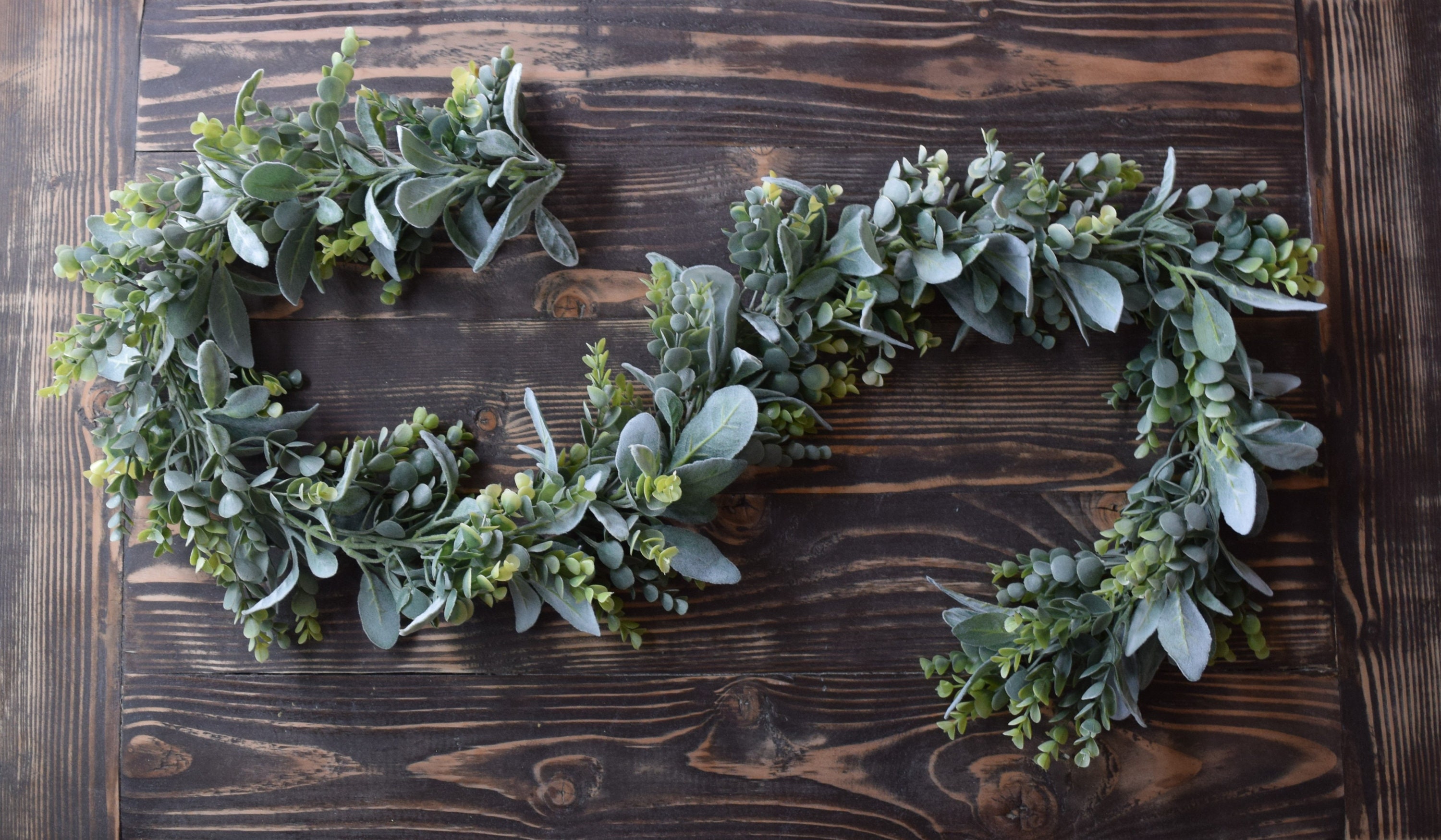 Eucalyptus & Lambs Ear Blended Greenery Garland Rustic Traditional Modern Farmhouse Boho Chic Wedding Table Centerpiece Country Home Decor