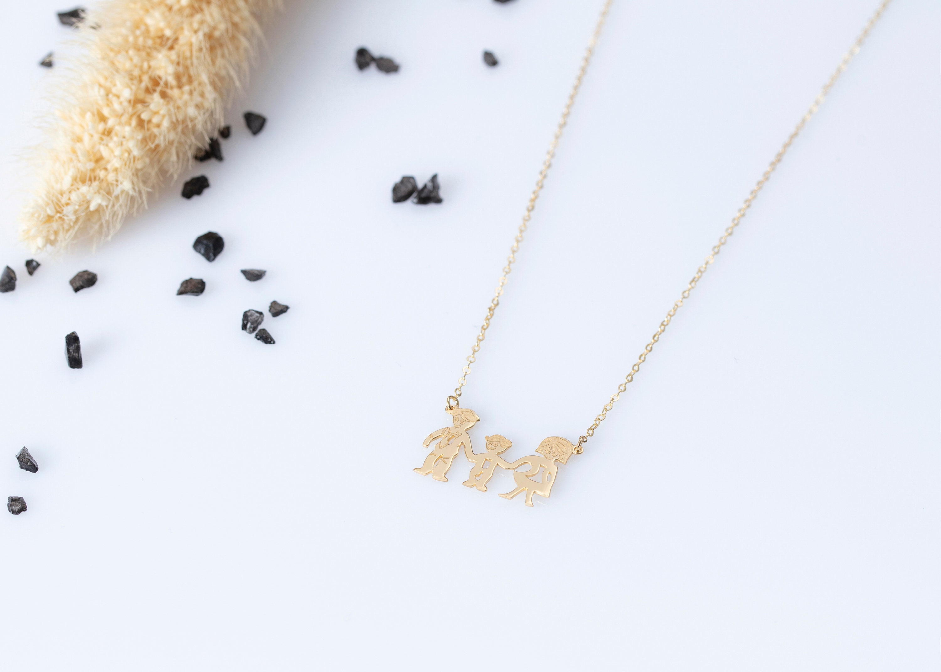 Dad Boy Mom Gold Charm Necklace, 14K Solid Family Mother's Personalized Charms