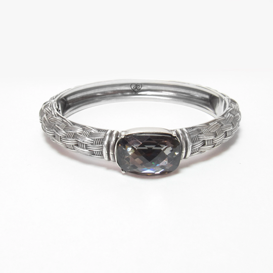 Brighton Stainless Steel 10.00 Ct "Black Diamond" Swarovski Crystal Bangle Bracelet Vintage
