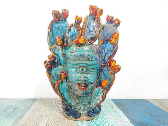 Testa Polifemo Il Ciclope, Dark Brown Heads, Vases, Sicilian Handmade Ceramics, Design, Home Decoration, Artistic Vase