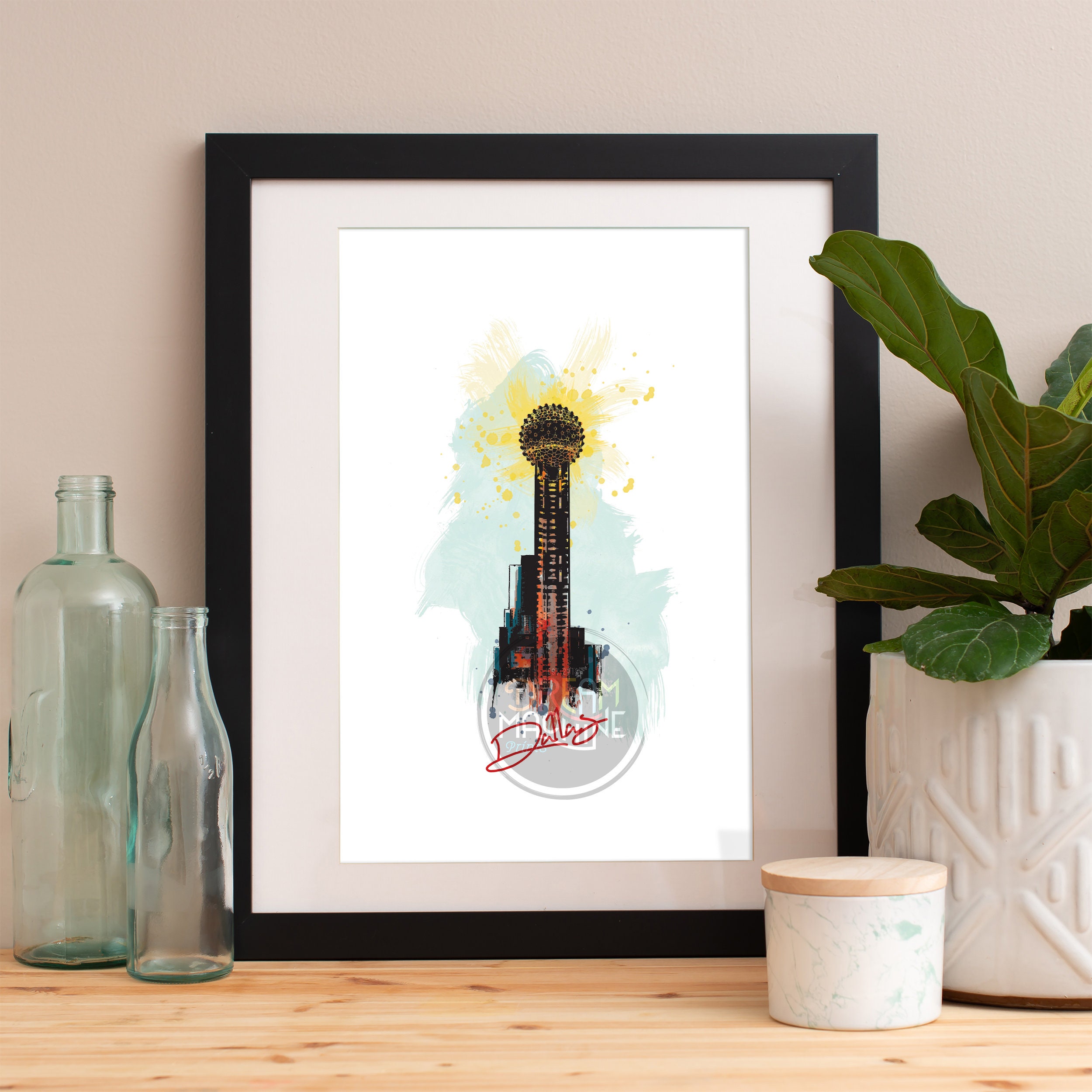 Dallas Print, Skyline, Art, Poster, Watercolor, Map, Wall Texas Art
