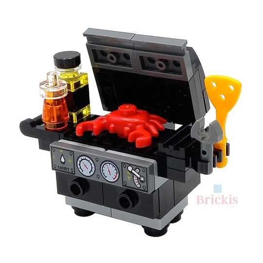 Moc Deluxe Barbecue Bbq Grill Crab Seafood Custom Design Miniset Models Built Of Lego® Bricks Minifigures Father's Day Gift For Dad Brickis