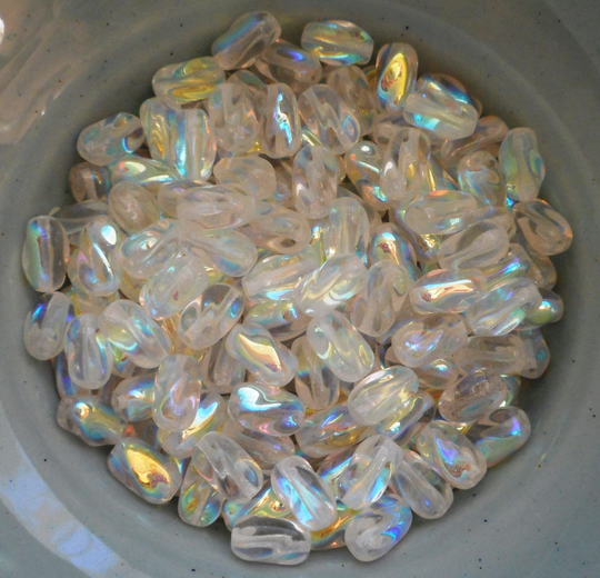 25 9mm X 6mm Crystal Ab Czech Glass Twisted Oval Beads C0034