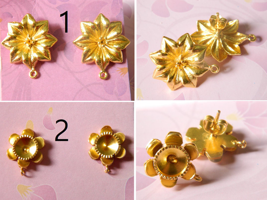 Gold Plated Flower Ear-Post, Stud, Jewelry Making Supplies, Earring Findings, Bohemein Finding, Personalize, Gift, Sale