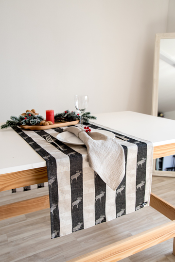 Black Or Red Linen Cotton Blend Table Runner