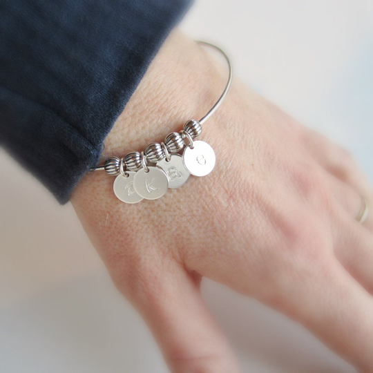 Initial Bracelet Gift For Mom Jewelry, Mothers Childrens Initials, Family Grandma Silver Initial Letter