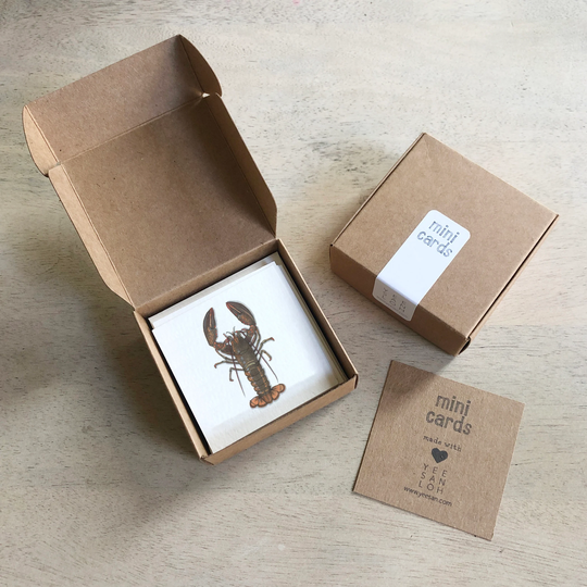 Lobsters Mini Cards Box Set/Gift Tags Watercolor Illustration Tiny Messages Party Favors Stocking Stuffers Gifts Seafood
